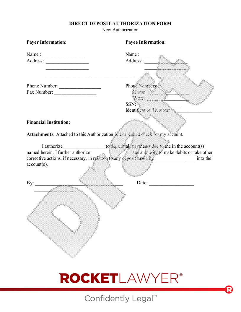 Direct Deposit Form document preview
