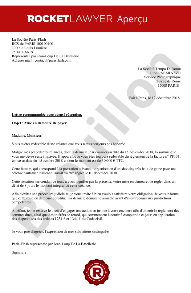 Lettre De Mise En Demeure Pour Non Paiement Facture Vrogue