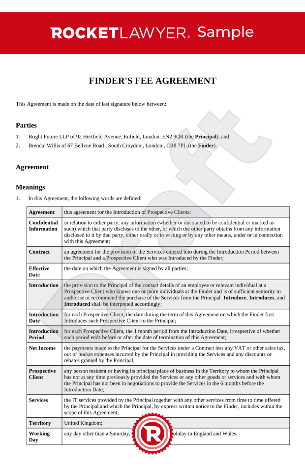 Free Finders Fee Agreement Template CherylAranda Blog