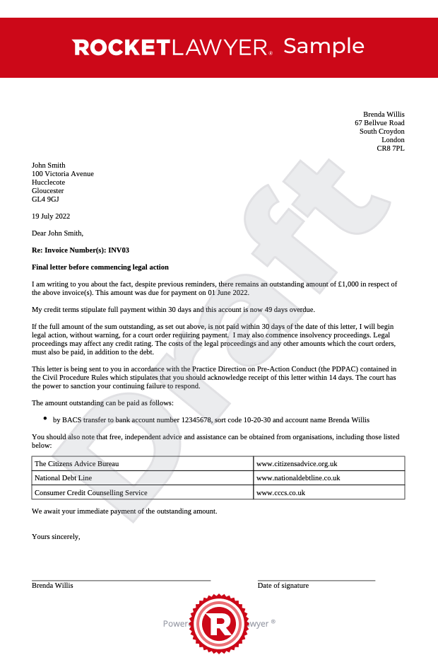 Letter Before Action UK Template Free Letter Before Claim