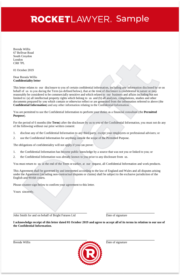 Confidentiality Letter UK Template Make Yours For Free