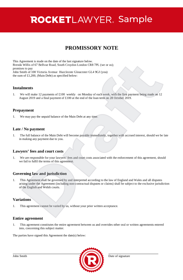 Promissory Note UK Template Make Yours For Free