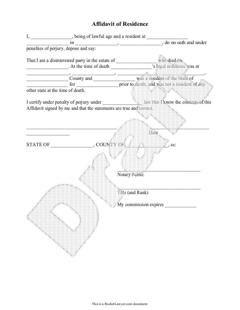 Affidavit Of Residency Template