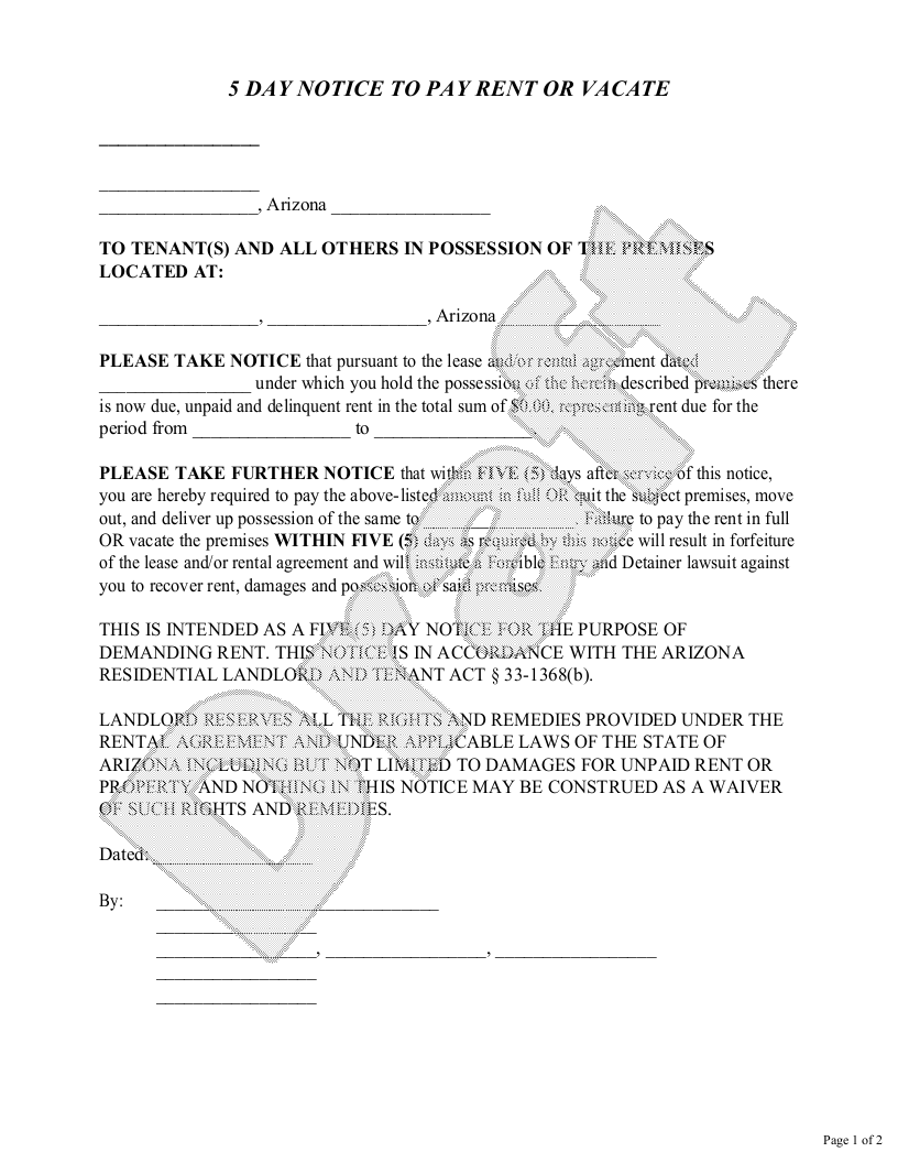 Free Arizona Eviction Notice Free To Print Save Download