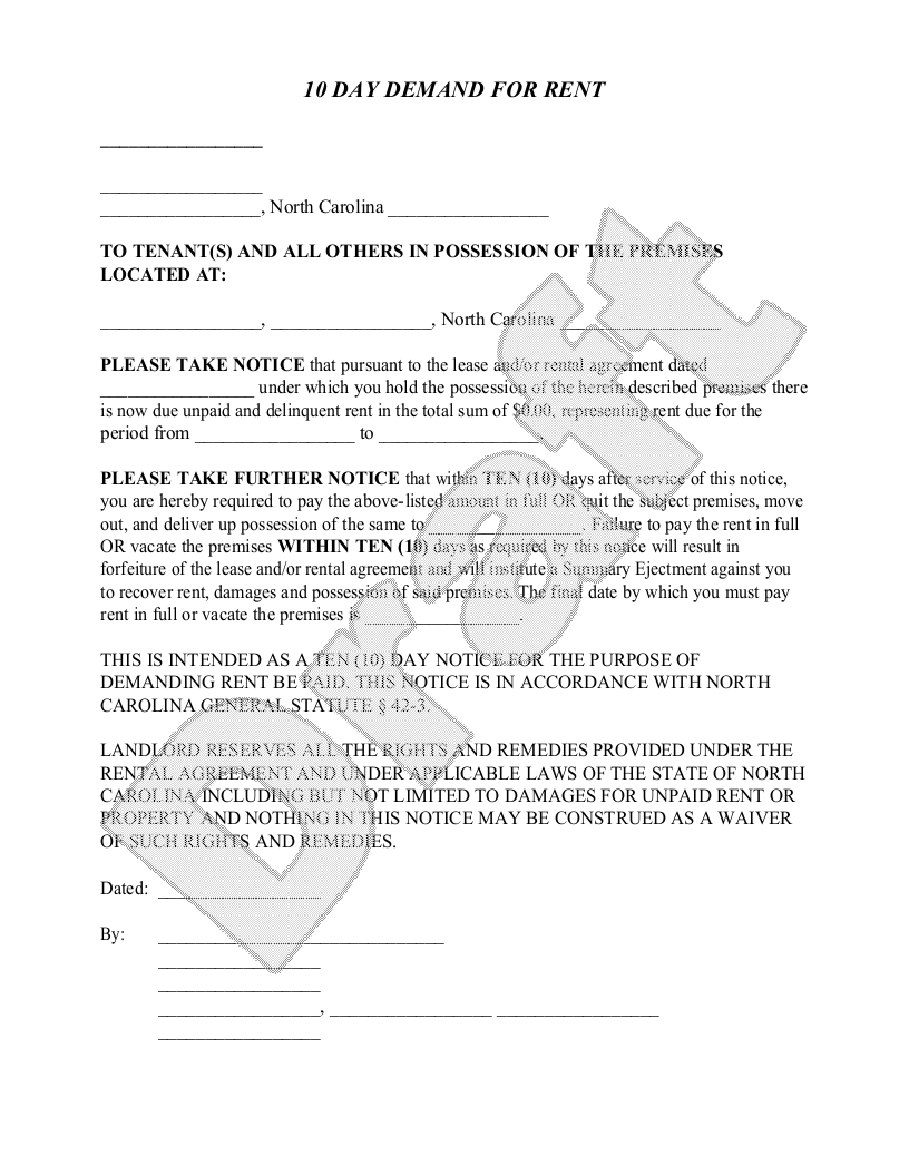 Free North Carolina Eviction Notice Template Rocket Lawyer