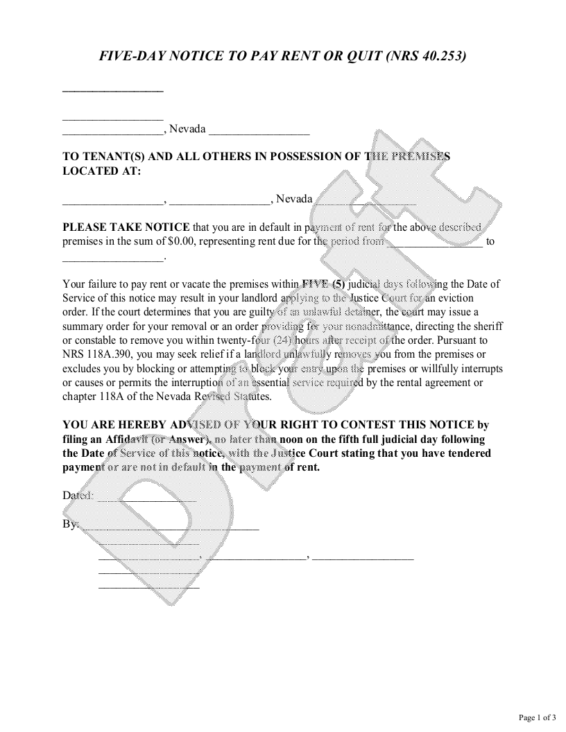 free nevada eviction notice free to print save download