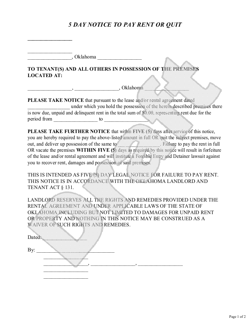 Free Oklahoma Eviction Notice Template Rocket Lawyer