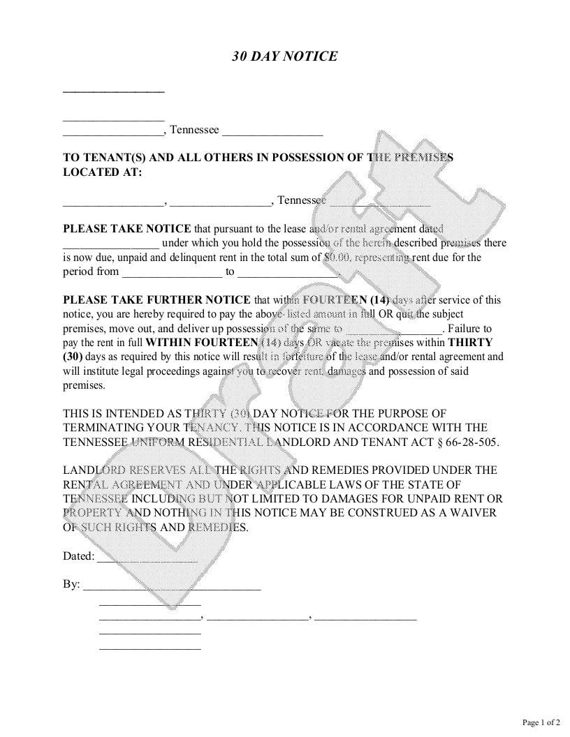 Free Tennessee Eviction Notice Template Rocket Lawyer