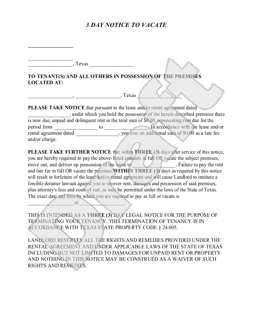 Printable Texas Eviction Notice Template