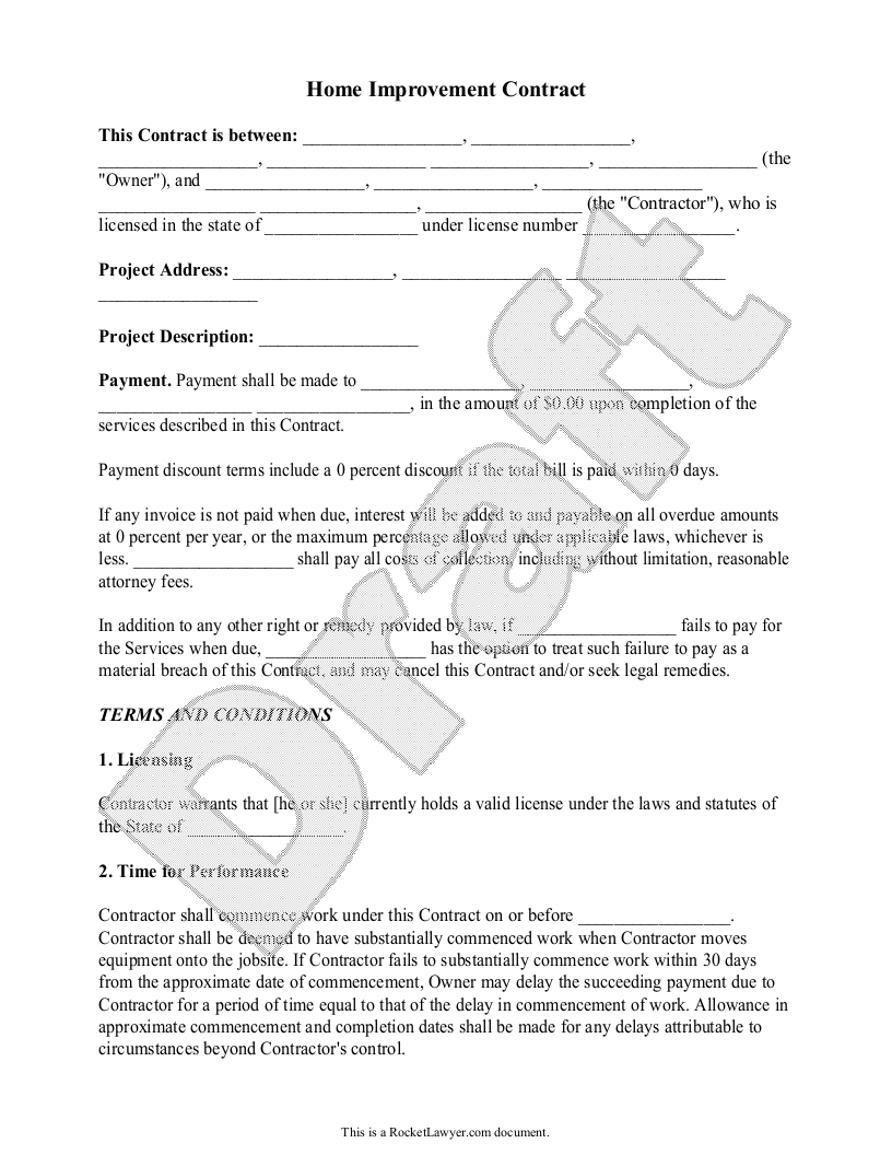Free Printable Simple Home Repair Contract Template Printable Form 