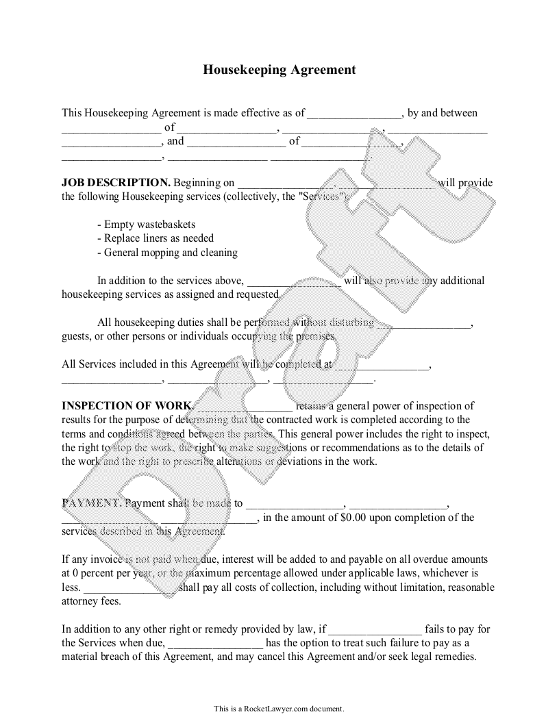 Free Housekeeping Agreement Template FAQs Rocket Lawyer