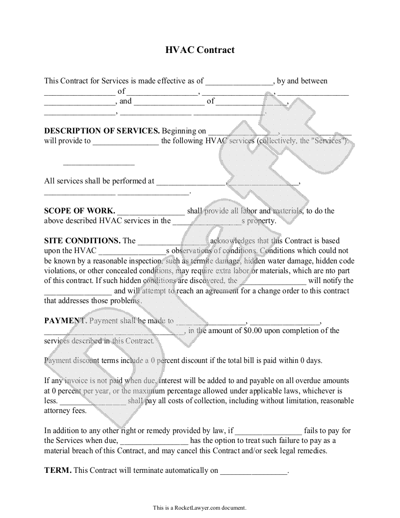 Printable Hvac Maintenance Contract Template