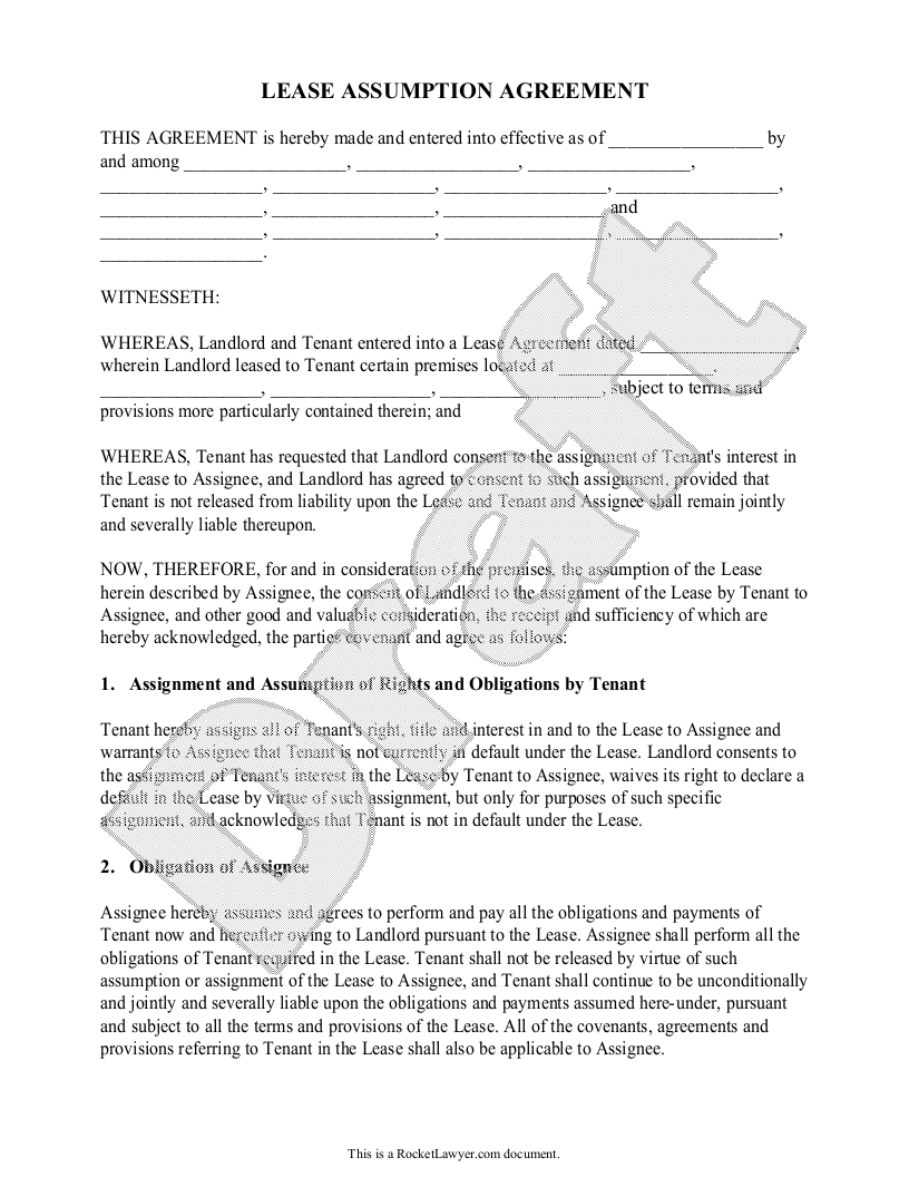 assignment and assumption agreement lease