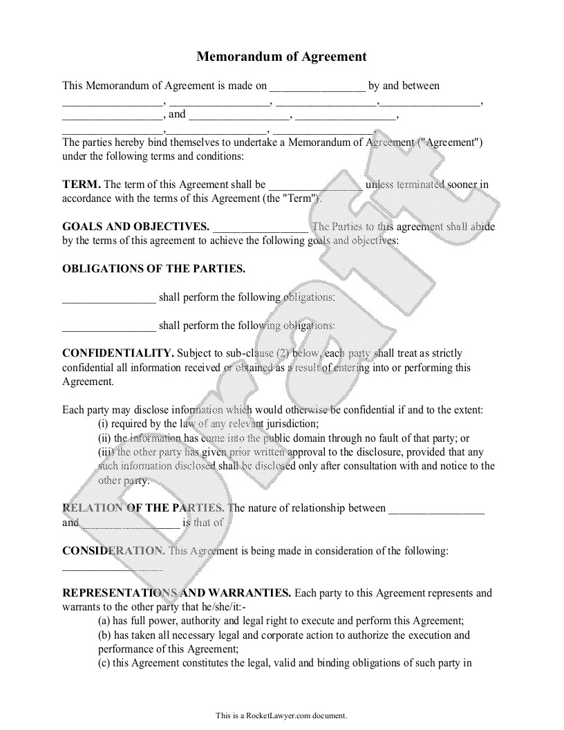 Free Memorandum Of Agreement Template FAQs Rocket Lawyer