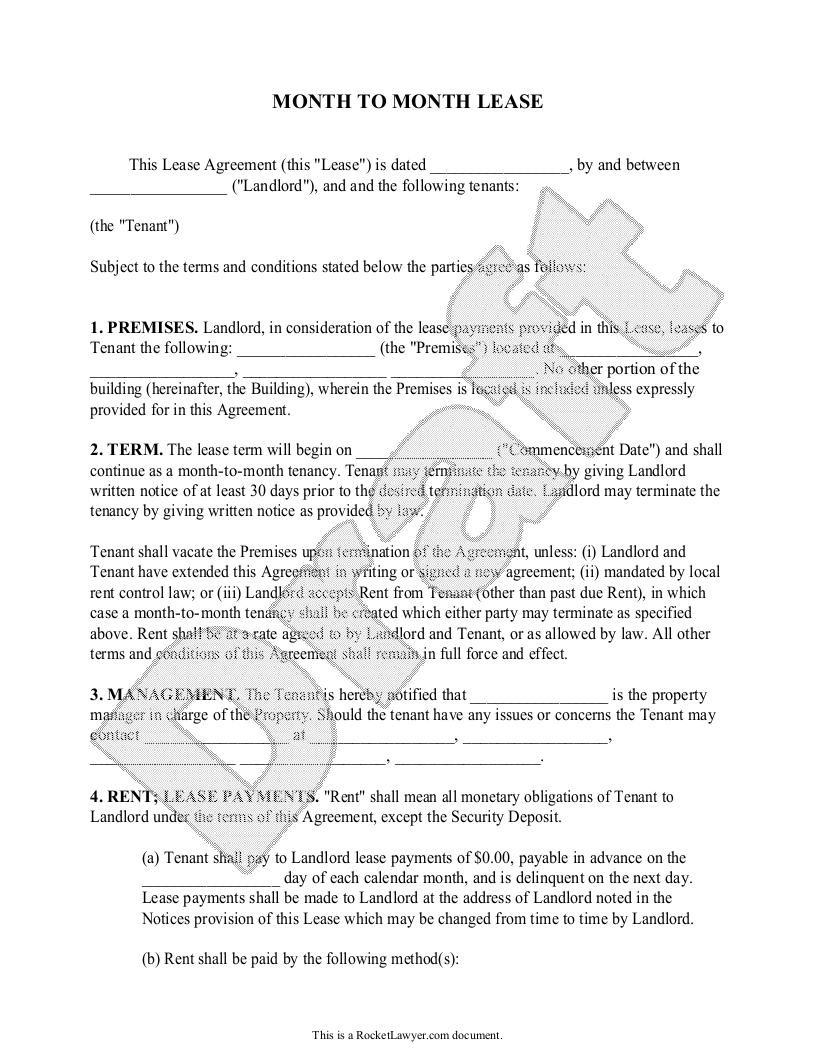 month to month lease agreement template free