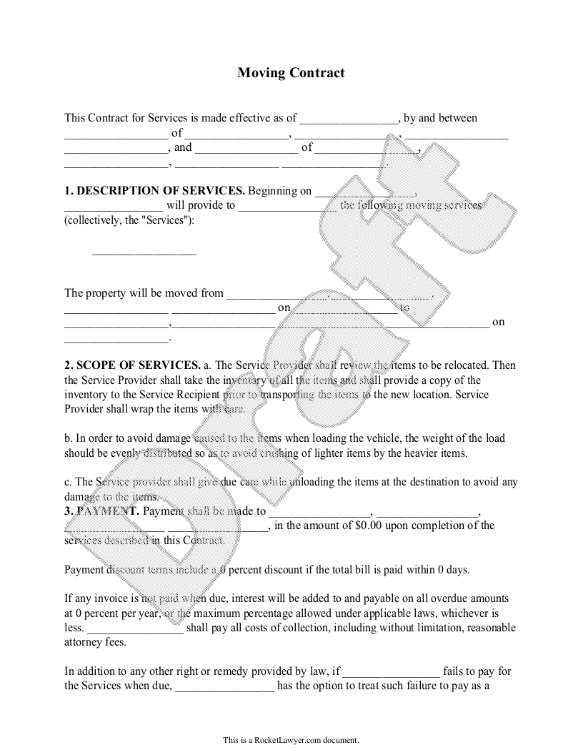Free Moving Company Contract Template Printable Templates