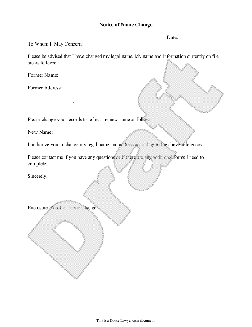 Name Change Letter Template Free Printable Templates