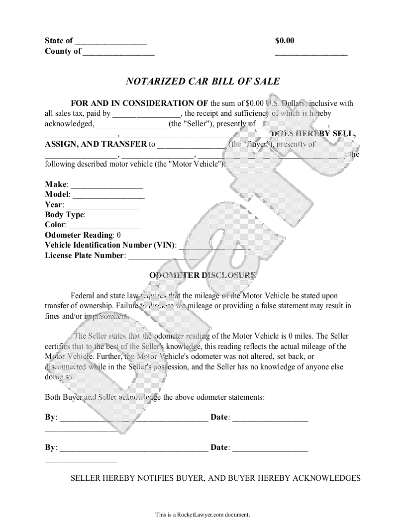 Printable Notarized Bill Of Sale Vehicle Westbid