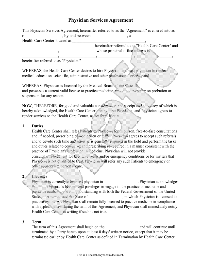 Physician Services Agreement Template