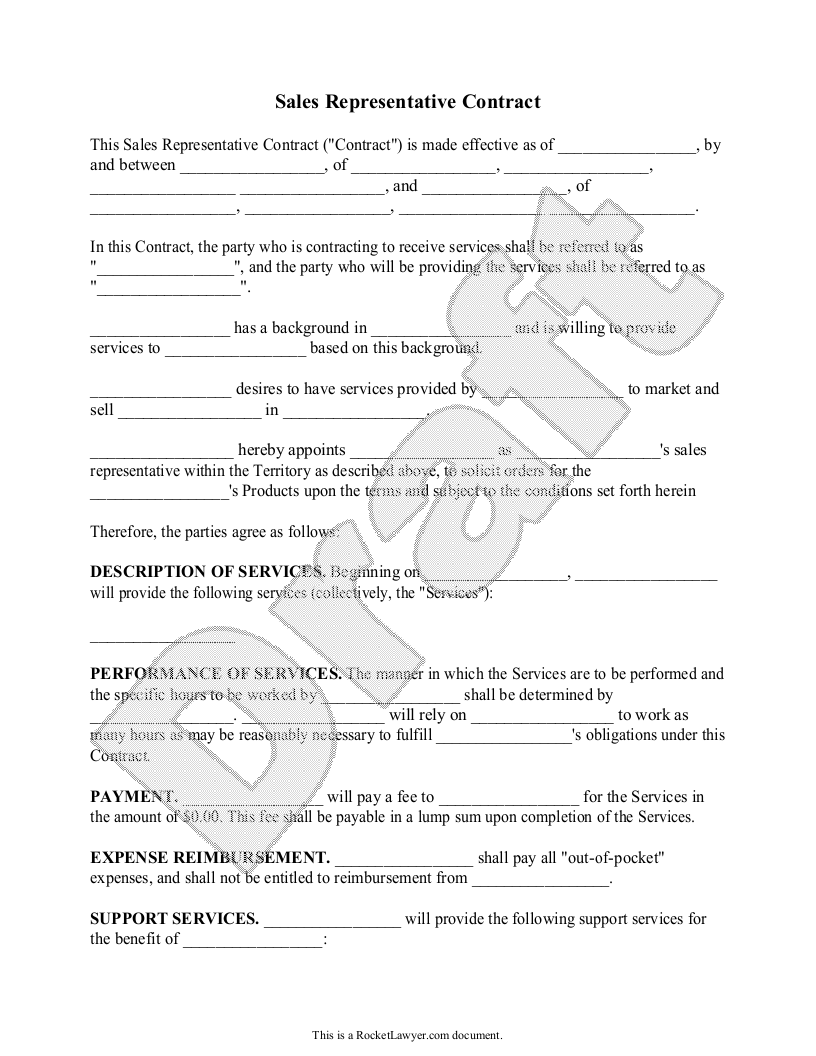 Free Sales Representative Contract Free To Print Save Download