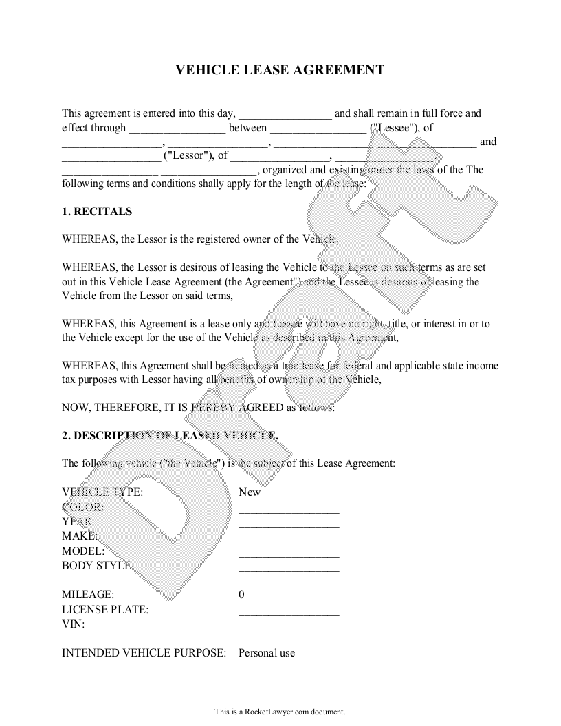 Printable Auto Lease Agreement Form Printable Forms Free Online