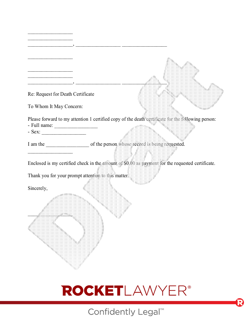 Free Death Certificate Request Letter Rocket Lawyer