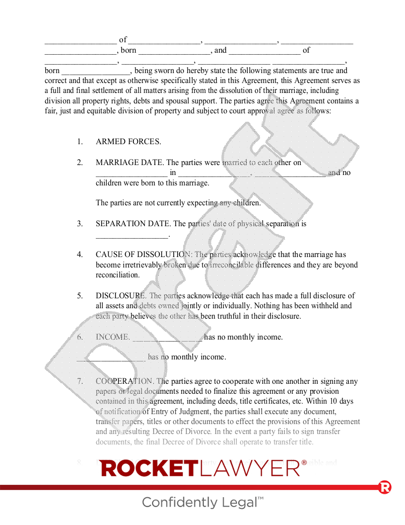 Template For Separation Agreement