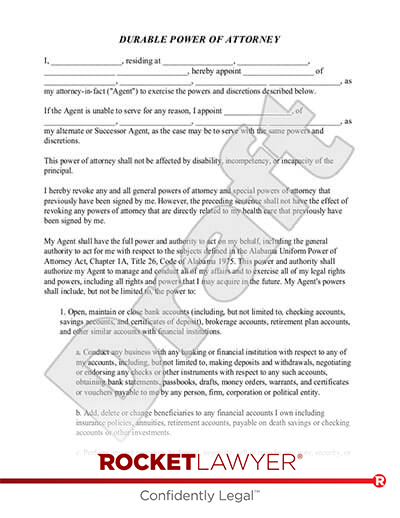 Free Durable Power Of Attorney Template & FAQs - Rocket Lawyer