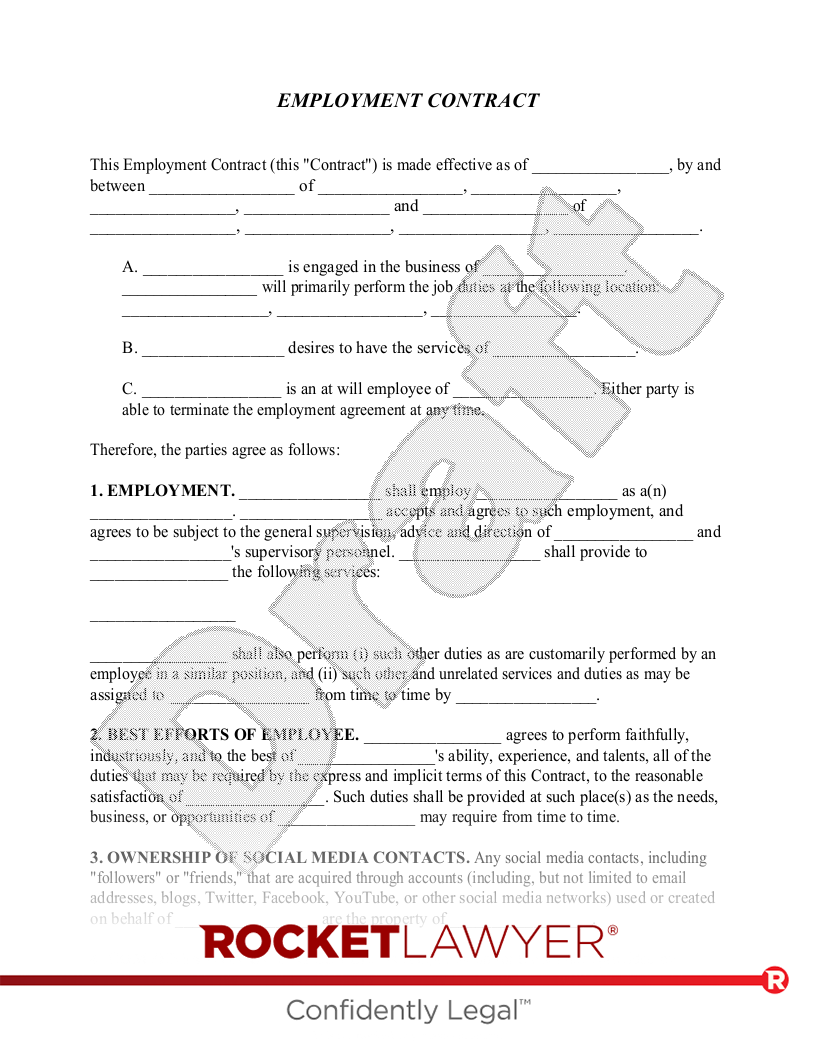 Free Employment Contract Template & FAQs Rocket Lawyer