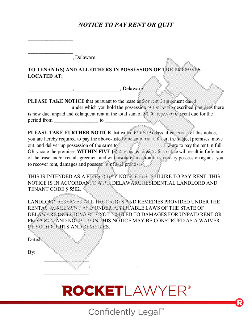 Free Delaware Eviction Notice Template Rocket Lawyer 7840