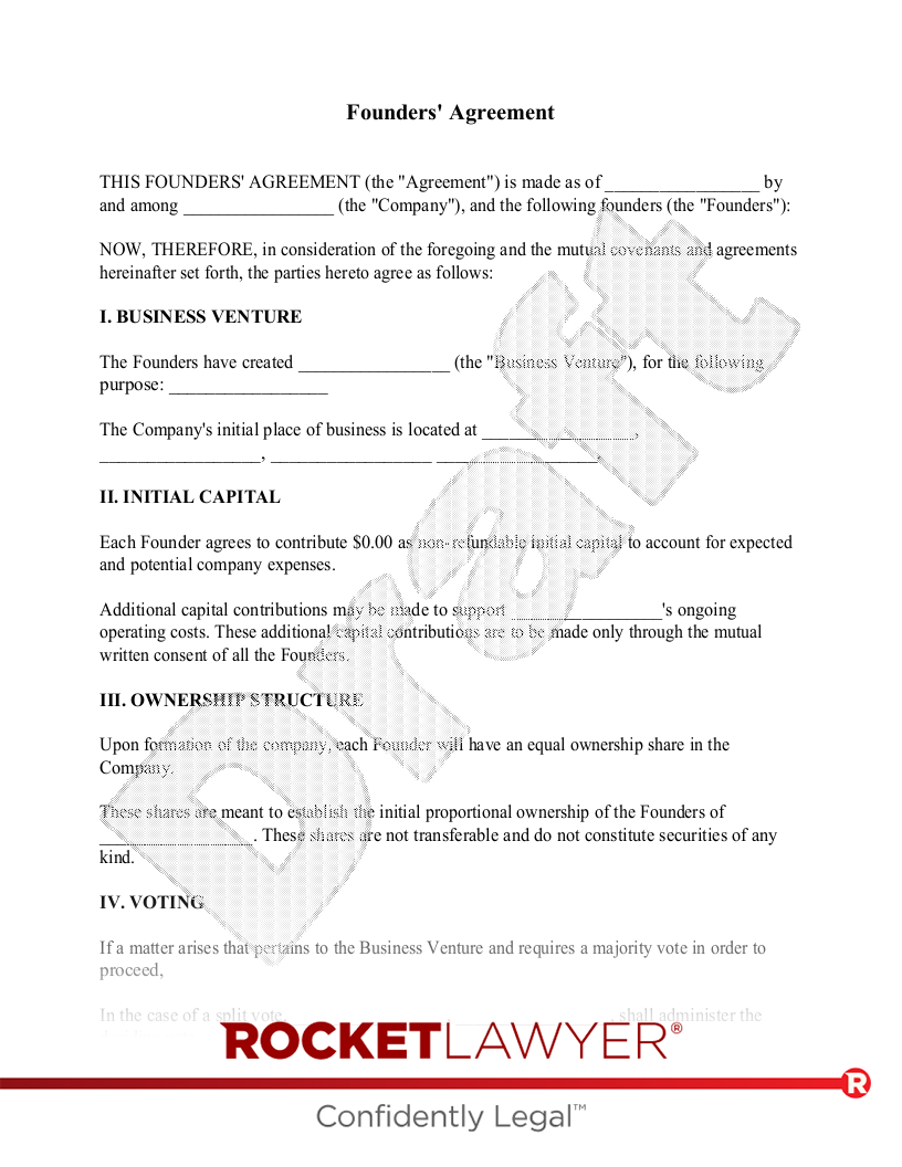 Free Founders' Agreement Template & FAQs - Rocket Lawyer
