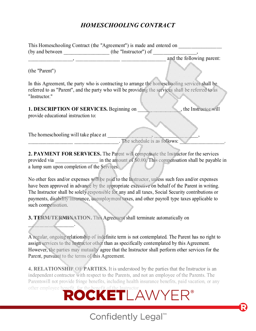 Free Homeschooling Contract Template FAQs Rocket Lawyer