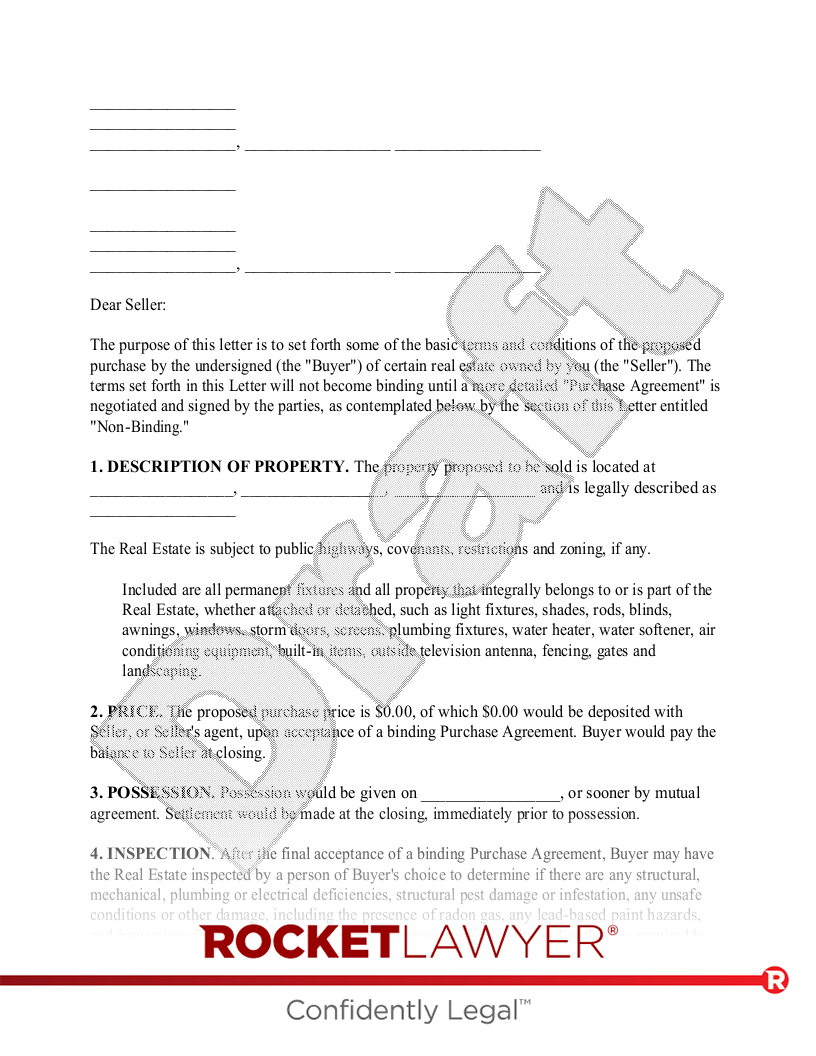 Free Intent to Purchase Real Estate Template Rocket Lawyer