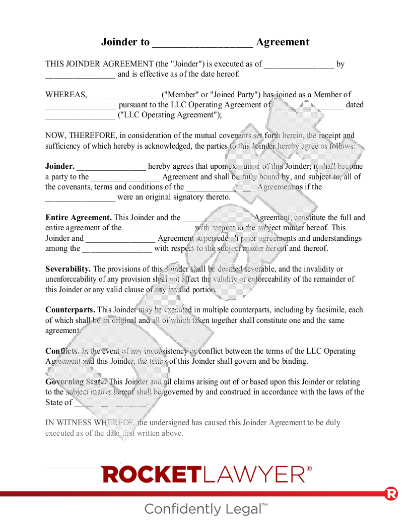 Free Joinder Agreement Free to Print, Save & Download