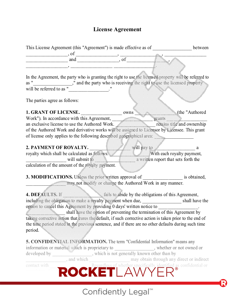 License Agreement Template Free Printable Form