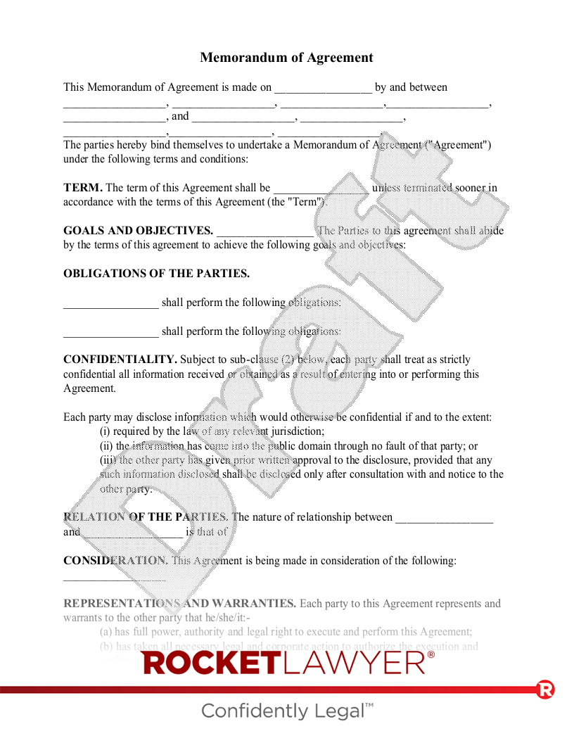 Free Memorandum Of Agreement Template FAQs Rocket Lawyer