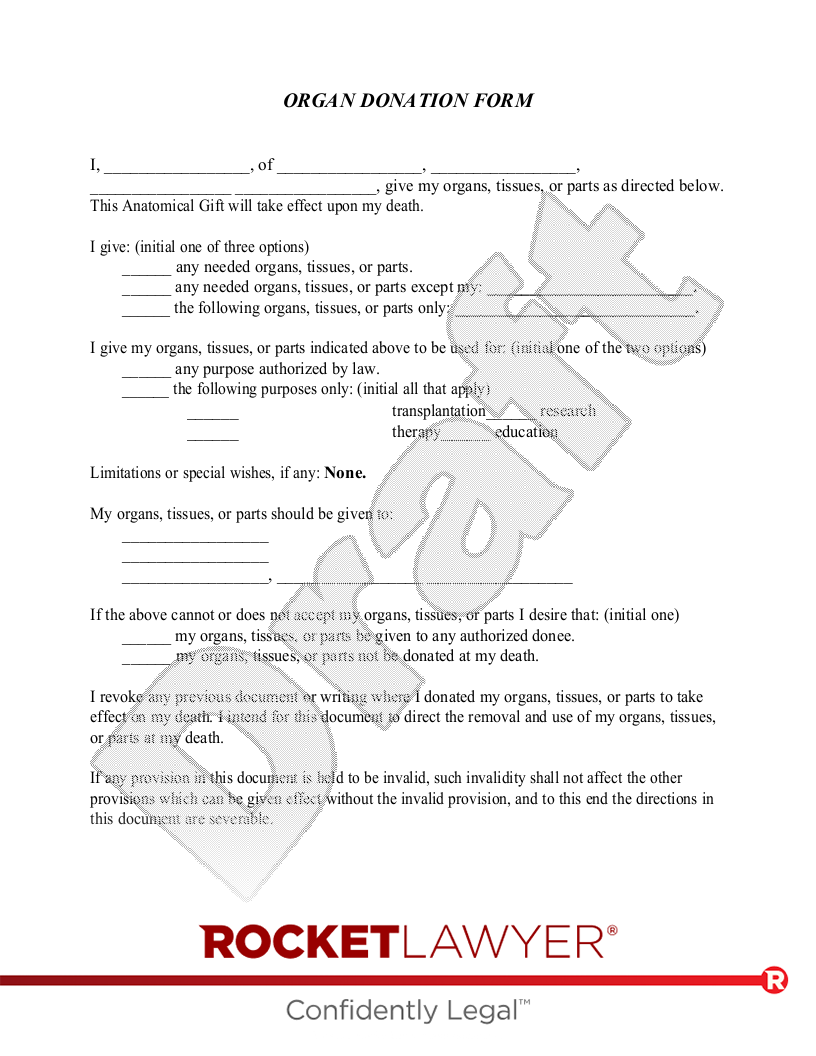 Free Organ Donation Form: Make Download Rocket Lawyer