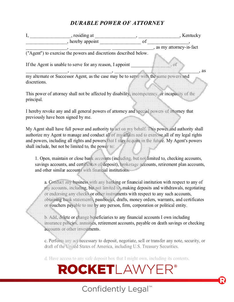 Free Kentucky Power Of Attorney Template Rocket Lawyer