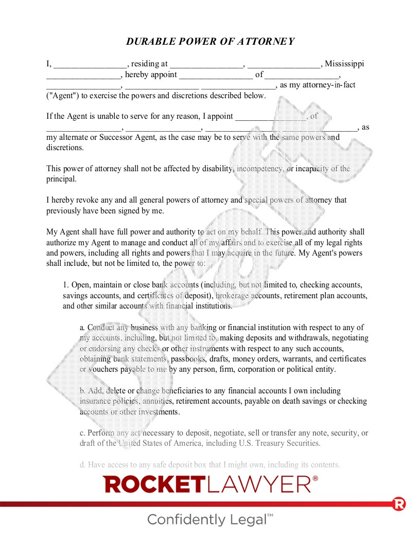 Free Mississippi Power Of Attorney Template Rocket Lawyer