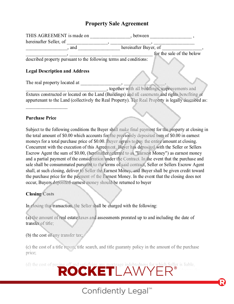 Free Property Sale Agreement Template FAQs Rocket Lawyer