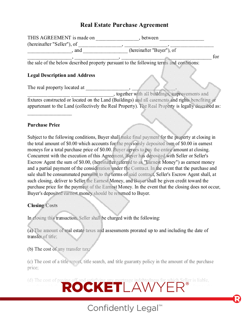 Free Real Estate Purchase Agreement Rocket Lawyer