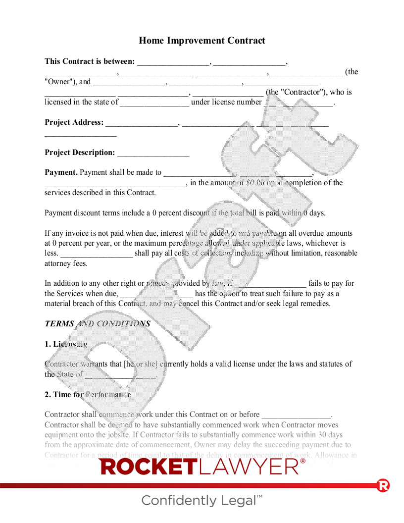 Simple Remodeling Contract Template   Sample Remodeling Contract Template 