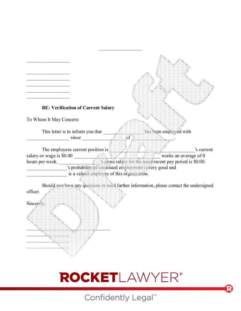 Free Salary Verification Letter Template - Rocket Lawyer
