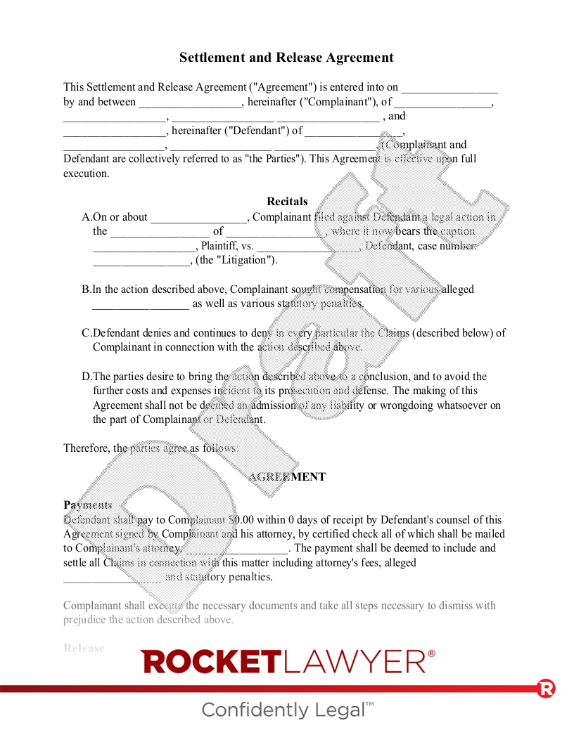 Settlement And Release Agreement Template