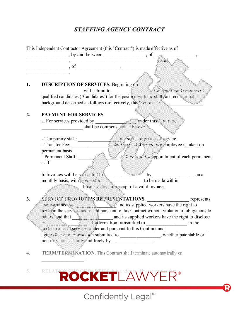 Free Staffing Agency Contract Template Rocket Lawyer