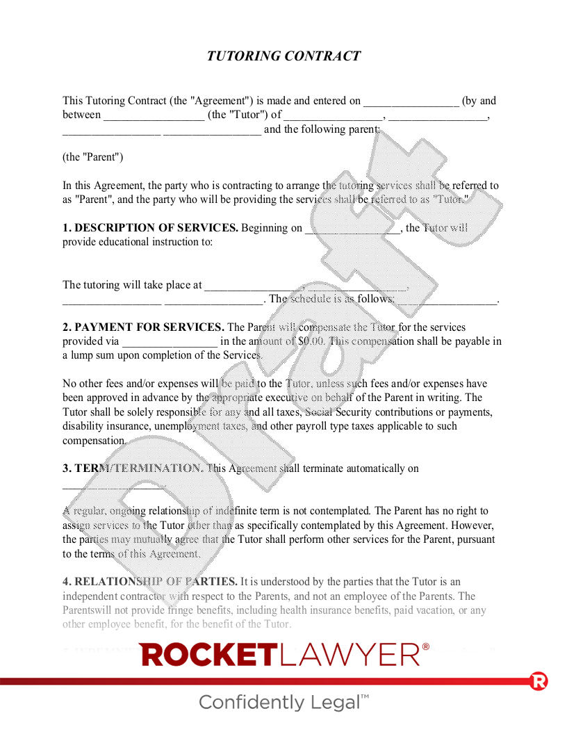 Private Tutoring Contract Template