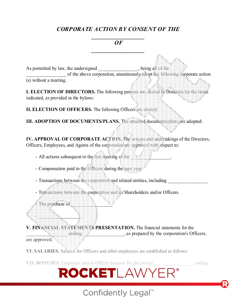 Free Unanimous Consent Template FAQs Rocket Lawyer