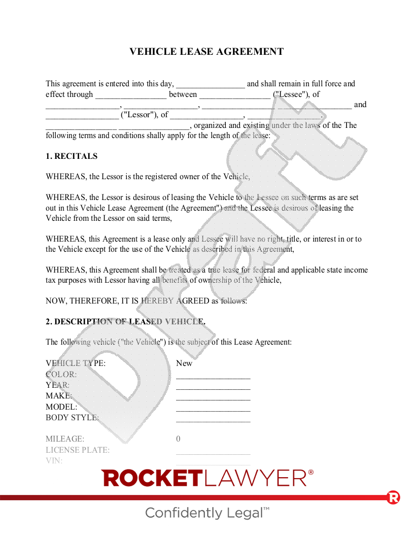 Free Vehicle Lease Agreement Make & Sign Rocket Lawyer