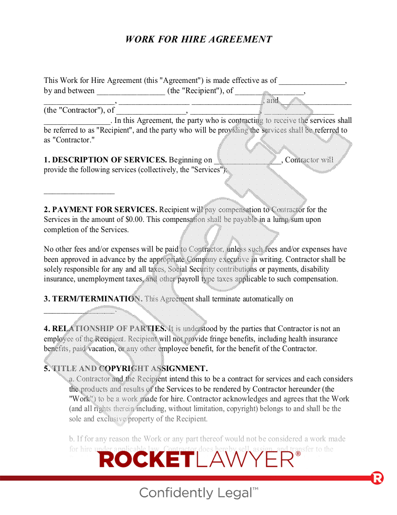 Free Work for Hire Agreement: Make Sign Rocket Lawyer