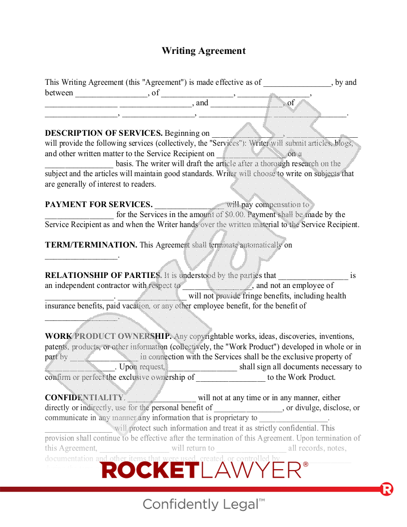 Free Writing Contract Template & FAQs Rocket Lawyer